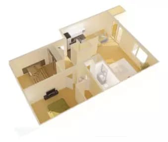 2BR/1BA floor plan