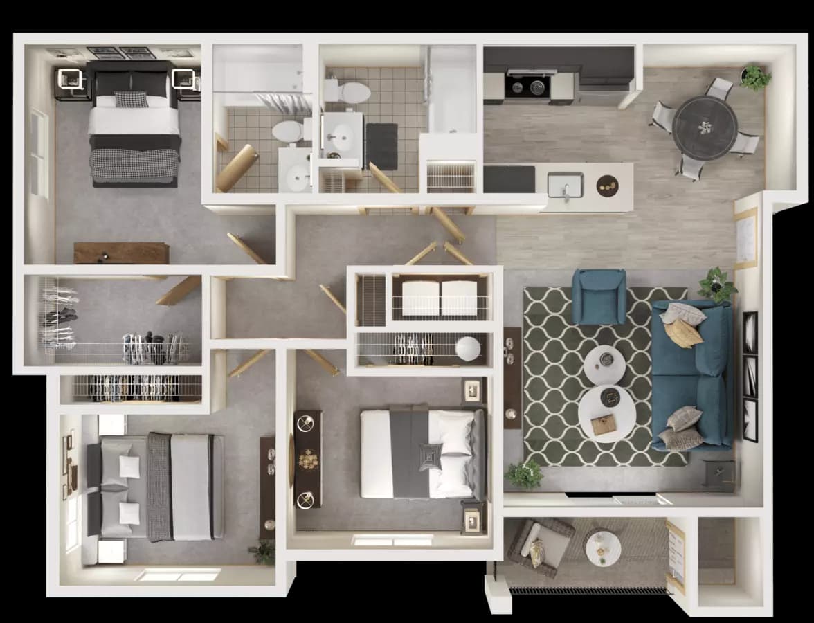 3 Beds • 2 Bath D402 floor plan
