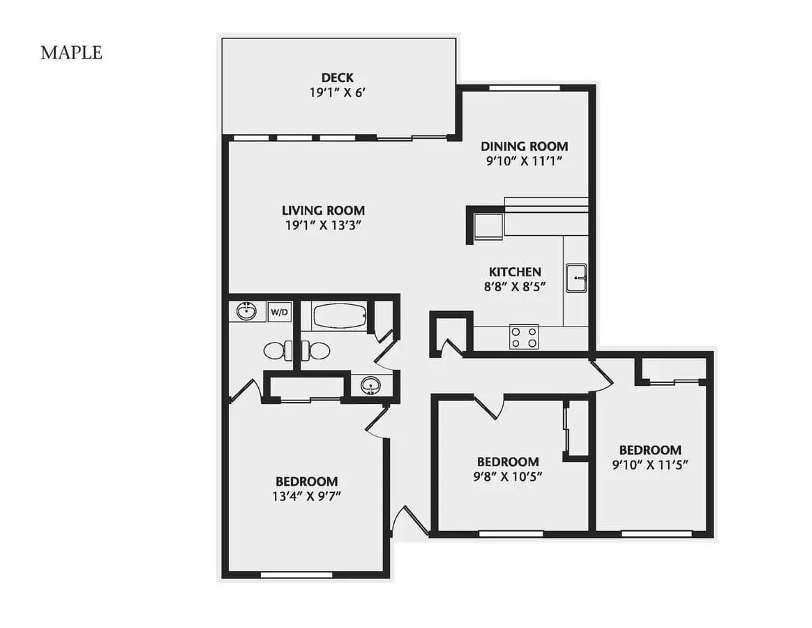3 Beds • 1 Bath 01 floor plan