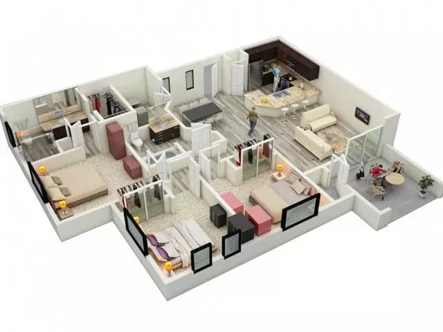 3BR/2BA 1049 floor plan