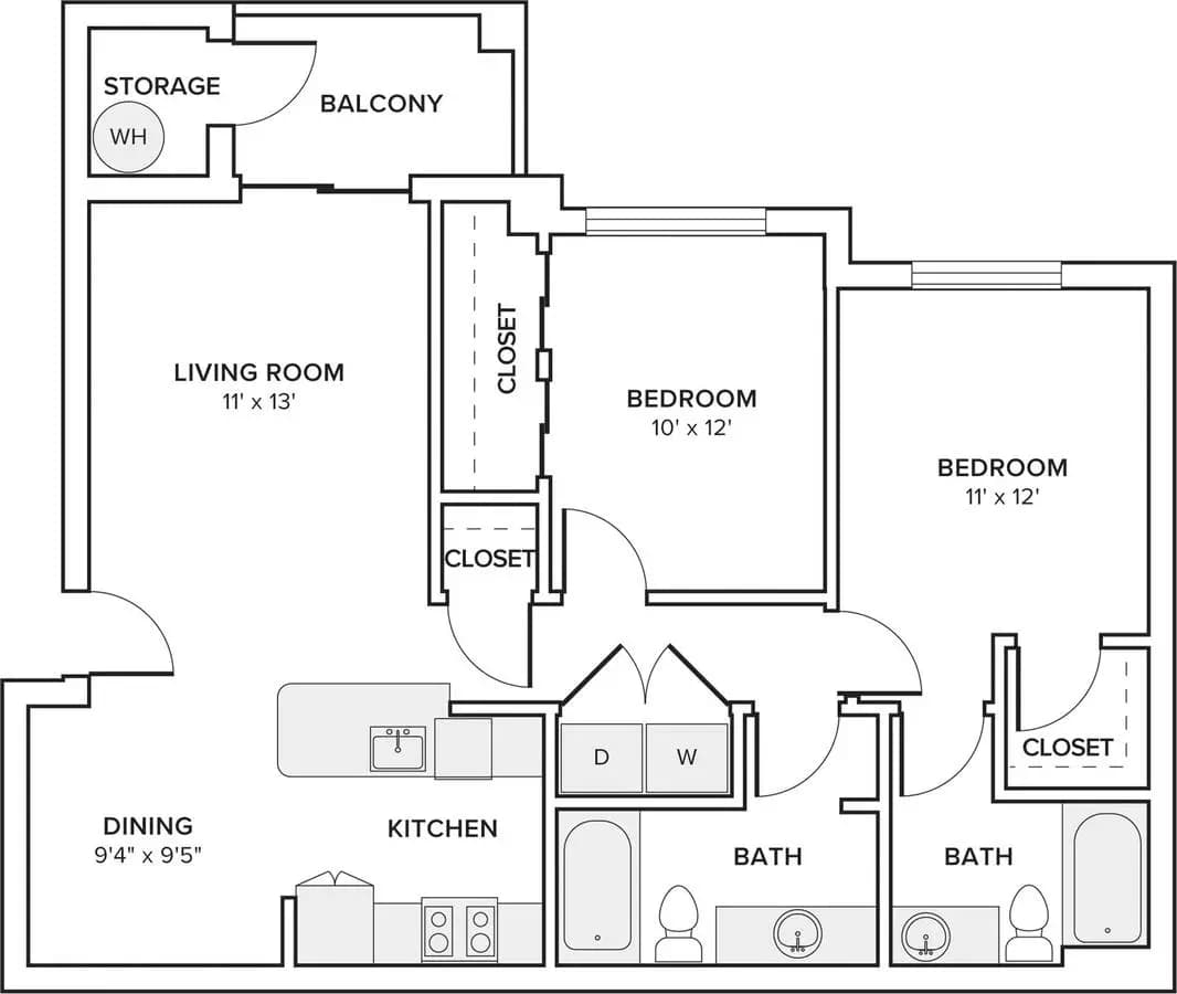 2 Beds • 2 Bath G203 floor plan