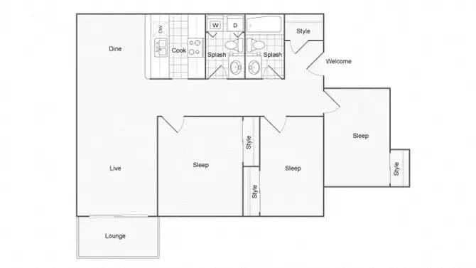 3 Beds • 1 Bath E-03-01 floor plan