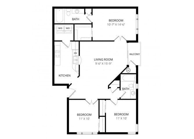 3 Beds • 2 Bath 2061 floor plan