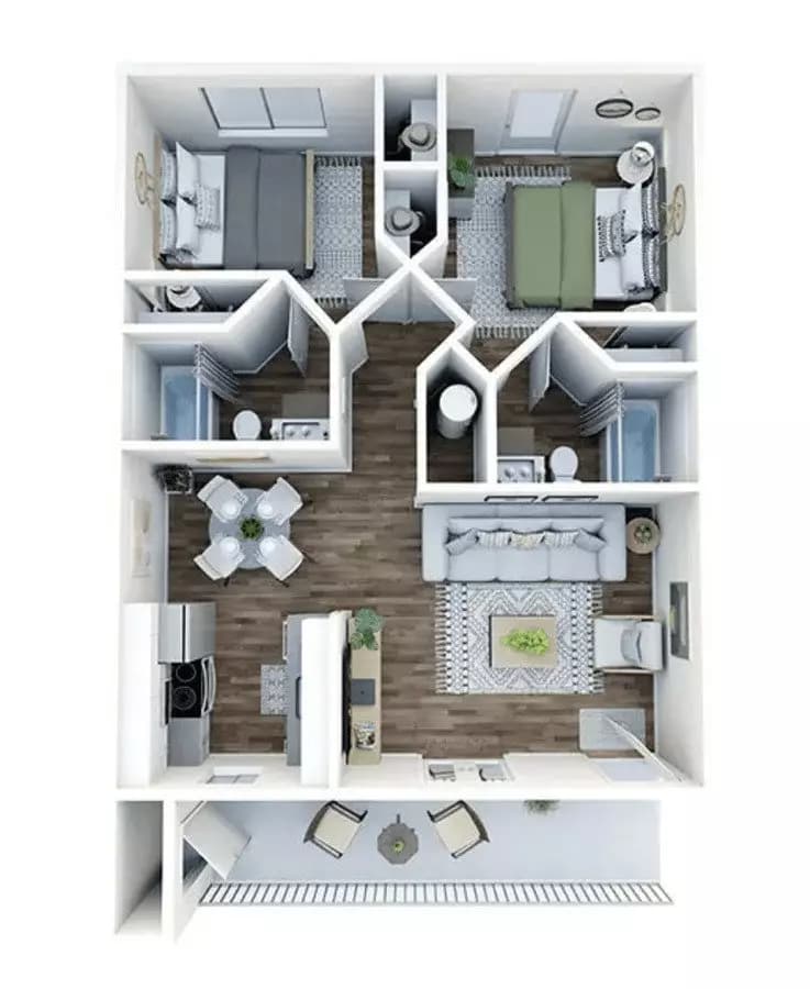 2 Beds • 2 Bath B2 floor plan