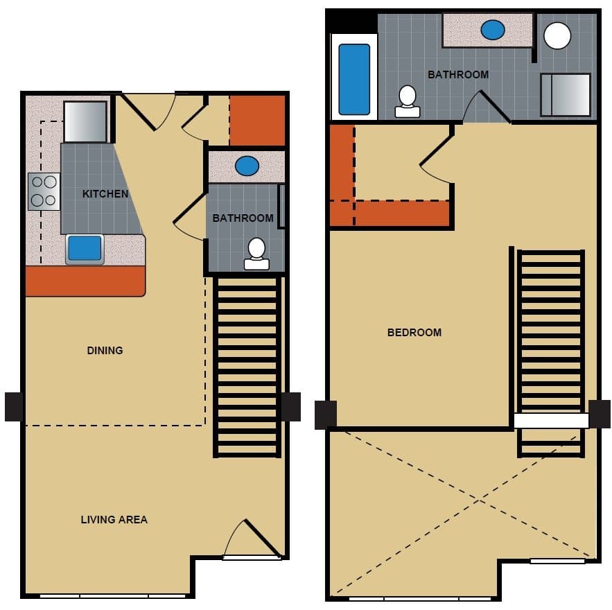 1 Bed • 2 Bath floor plan