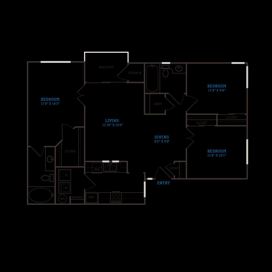 3 Beds • 2 Bath 1044 floor plan