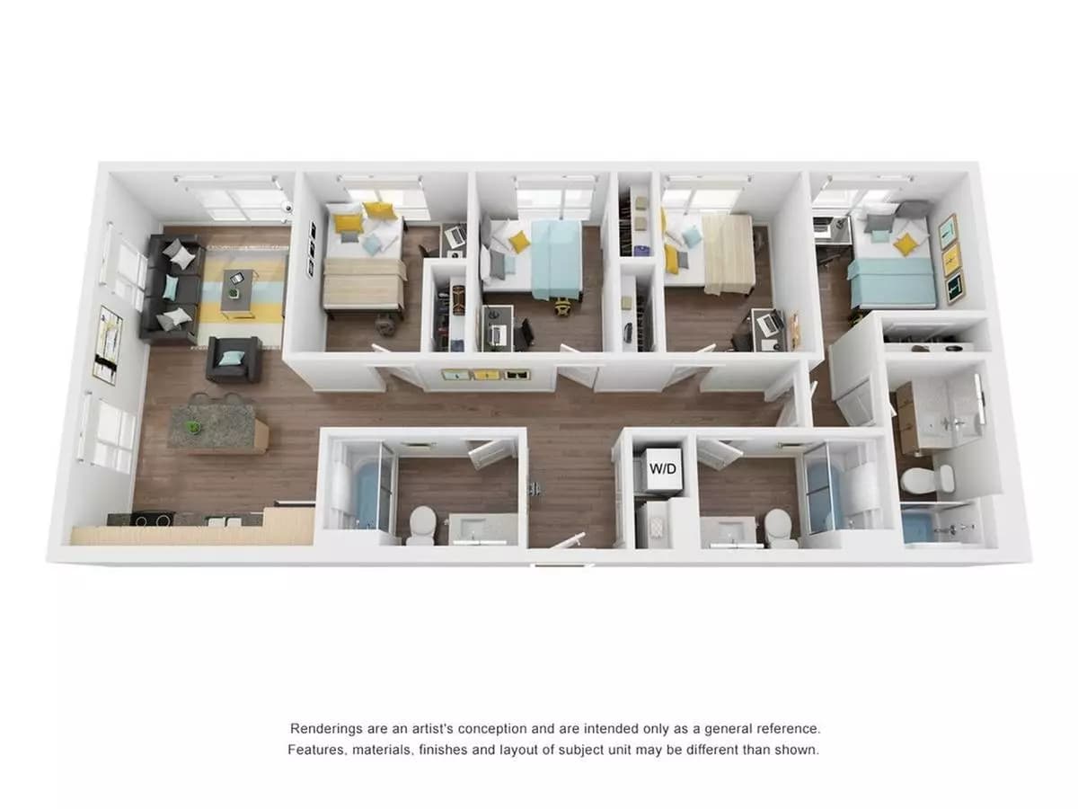 4BR/3BA Shared floor plan