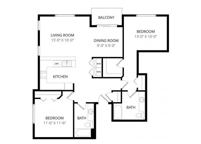 2 Beds • 2 Bath WAIT223 floor plan