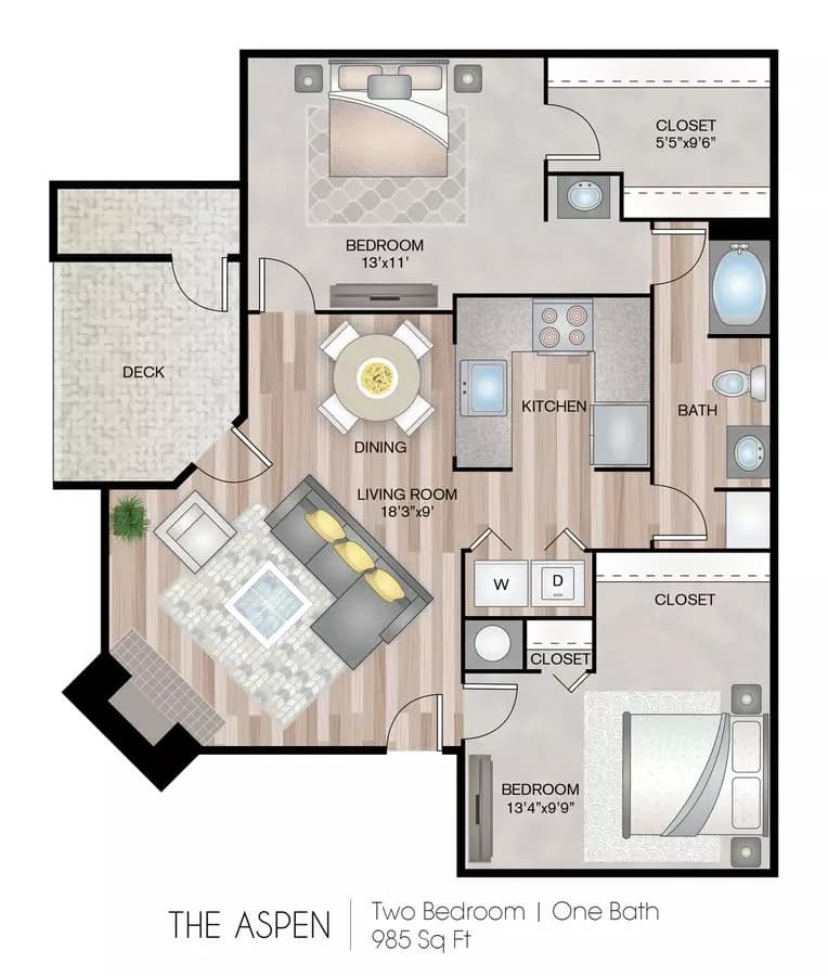 2 Beds • 1 Bath 04102 floor plan
