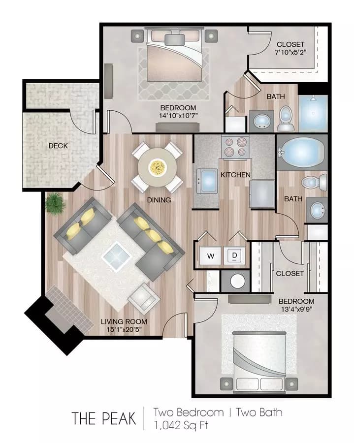 2 Beds • 2 Bath 12306 floor plan