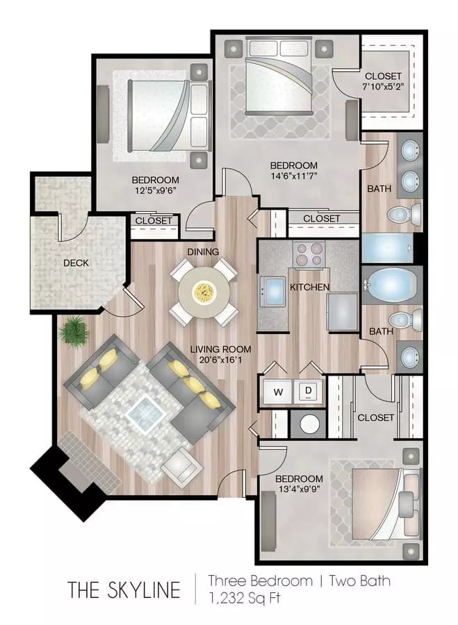 3 Beds • 2 Bath 17201 floor plan