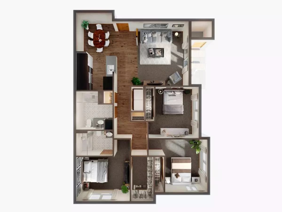 3 Beds • 2 Bath J302 floor plan