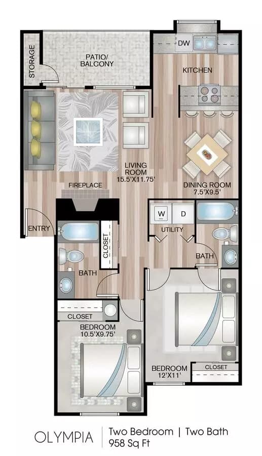 2 Beds • 2 Bath V201 floor plan