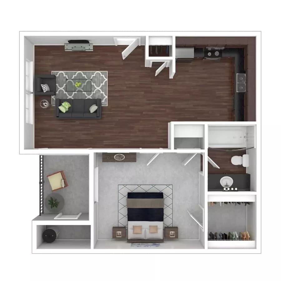 1 Bed • 1 Bath 1-124 floor plan