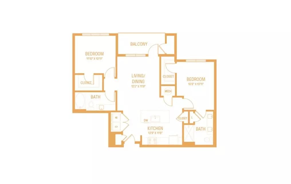 2 Beds • 2 Bath 1059 floor plan