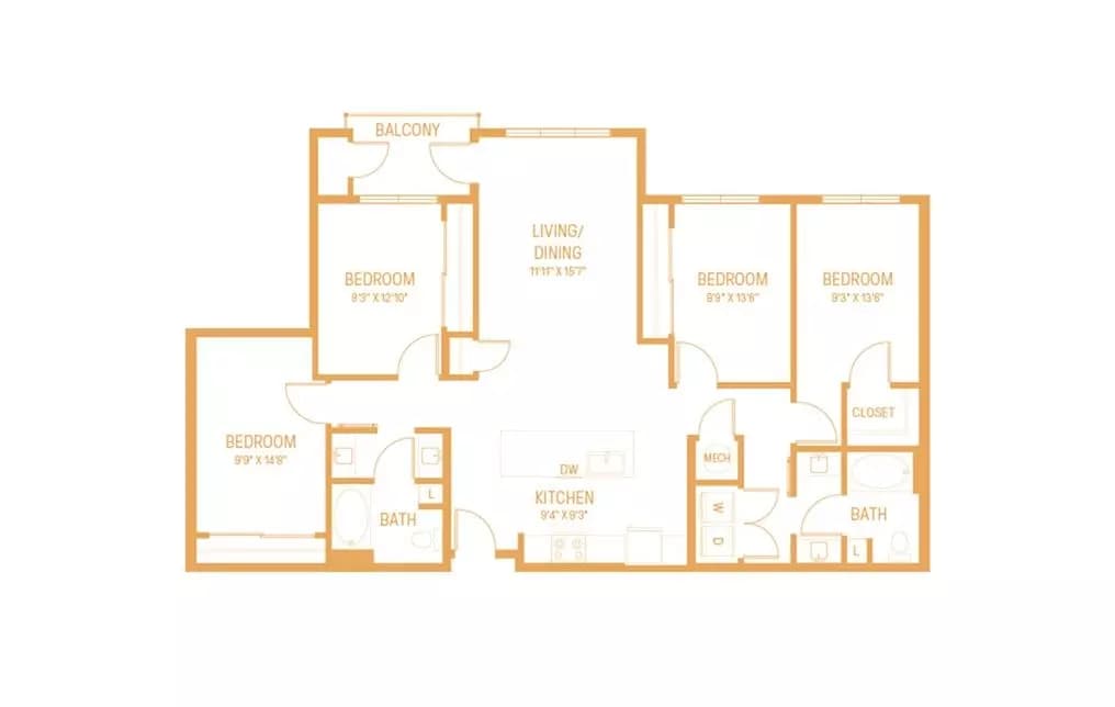 4 Beds • 2 Bath 1031 floor plan