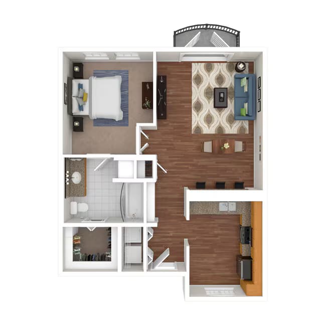 1 Bed x1 Bath 748 SF 0131 floor plan