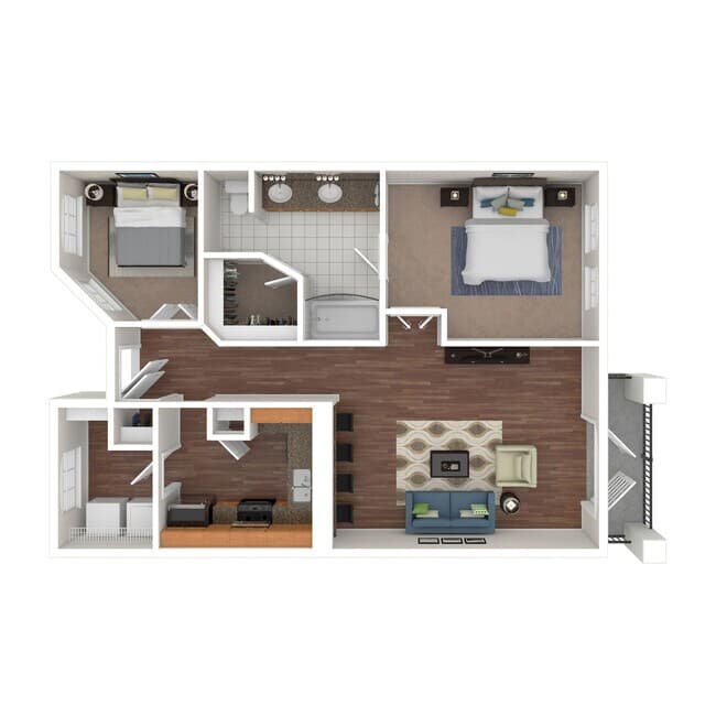 1 Bed x1 Bath 906 SF 0117 floor plan
