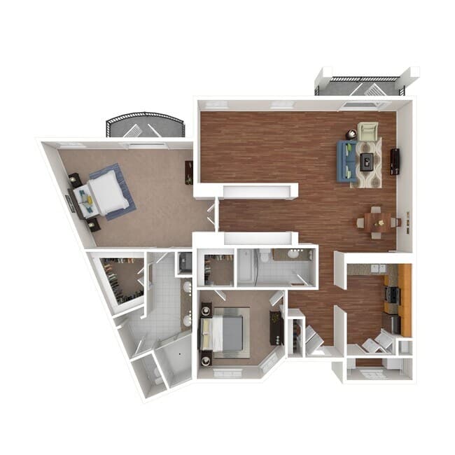 2 Bed x2 Bath 1627 SF Office 0208 floor plan