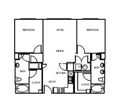 B1 2 bedroom, 2 bath 110 floor plan