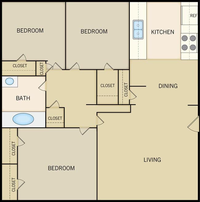 3 Bedroom 1 Bathroom 7205A floor plan