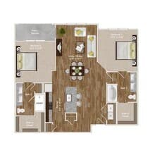 B2 - 2Bed/2Bath - Kitchen Island & Balcony/Patio 3203 floor plan