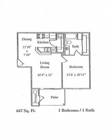 1BD 1BA 1335 floor plan