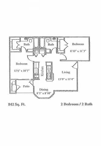 2BD 2BA 0732 floor plan