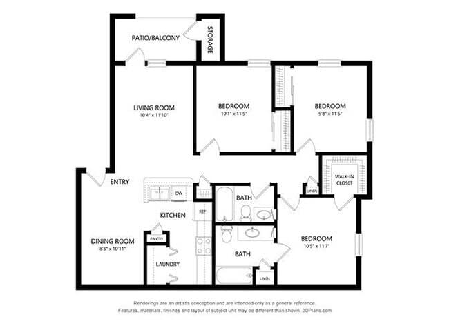 Three Bedroom 2201 floor plan