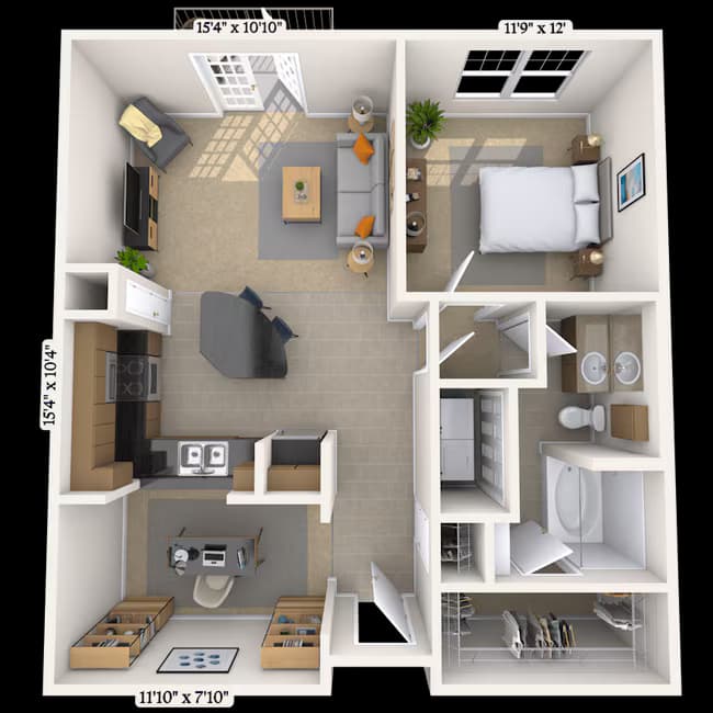 Traditional 1x1 835-862 SF 3214 floor plan