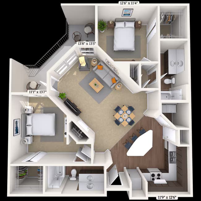 Traditional 2x2 1138 SF 4207 floor plan
