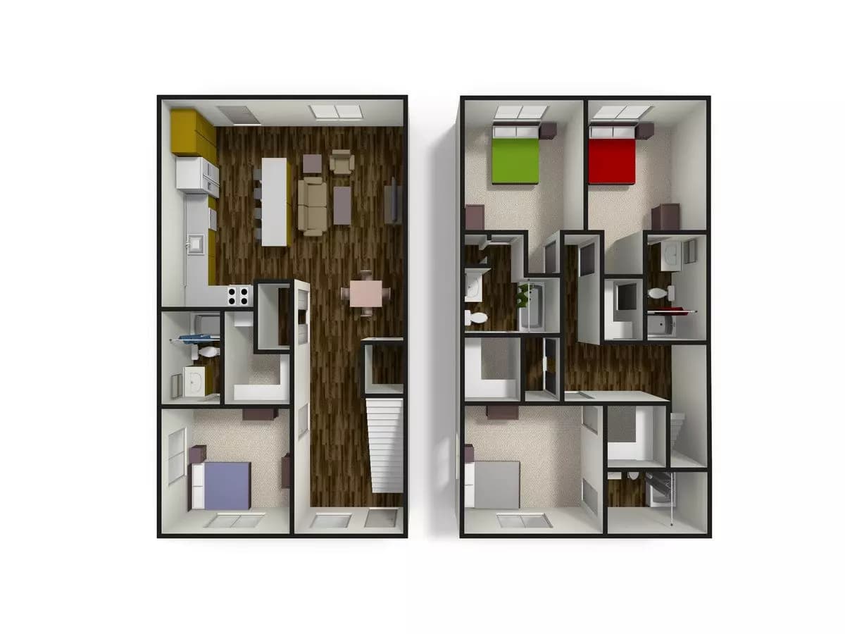 4 Bedroom 4 Bathroom Townhome Private floor plan
