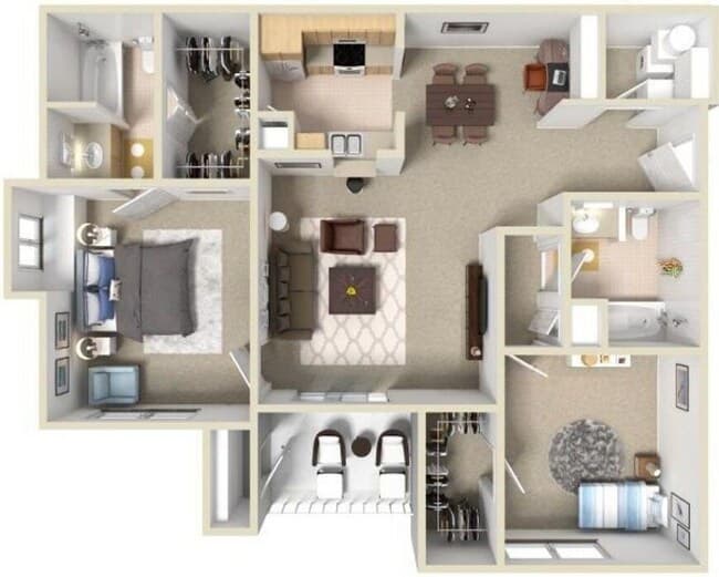B2 2/1 1017 sf 128 floor plan