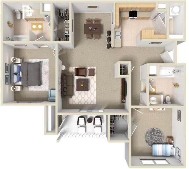 B3 2/2 1079 sf 134 floor plan