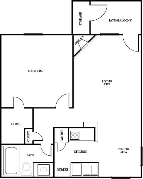 1BR/1BA 915 floor plan