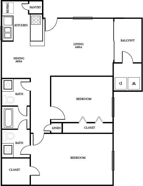 2BR/1.5BA 708 floor plan