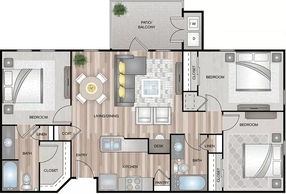 C1 - Three Bedrooms Two Bathrooms 7204 floor plan