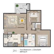 2 Bedroom, 1 Bath 10-1015 floor plan