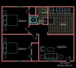 2BR/1BA 109 floor plan