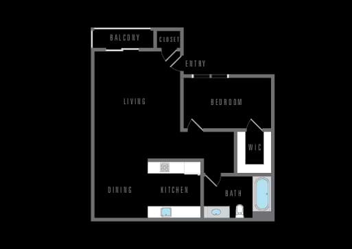 1 Bedroom 1 Bath 11838 Parliament 7-706 floor plan