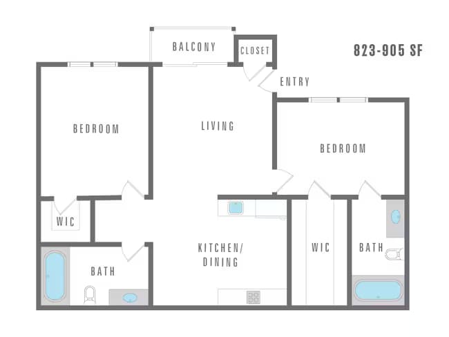 2 Bedroom 2 Bath 11845 West 12-1212 floor plan