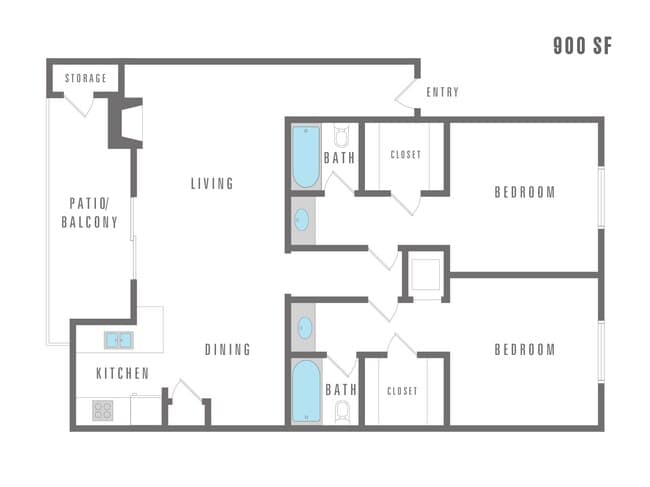 2 Bedroom 2 Bath 5211 Fredericksburg 5-522 floor plan