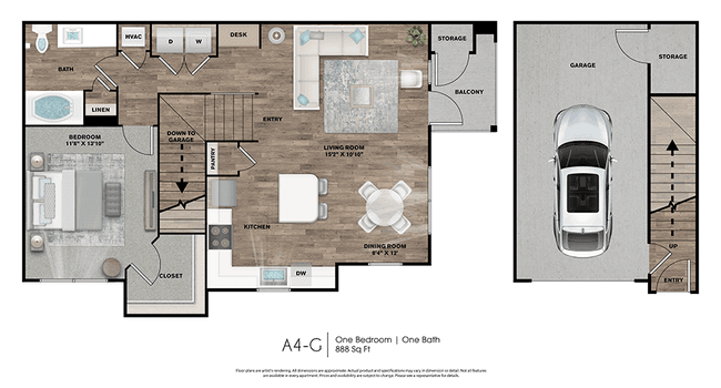 1 BED / 1 BATH with Garage 6203 floor plan