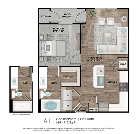 1 BED / 1 BATH 3311 floor plan