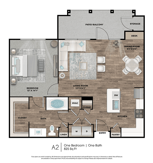 1 BED / 1 BATH 5105 floor plan