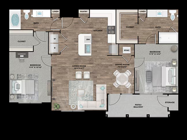 2 BED / 2 BATH 7203 floor plan