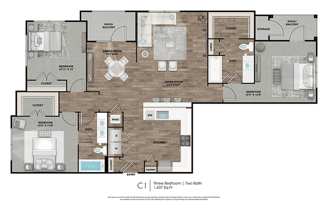 3 BED / 2 BATH 9107 floor plan