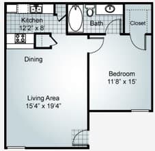 1 Bedroom 1 Bath 256 floor plan