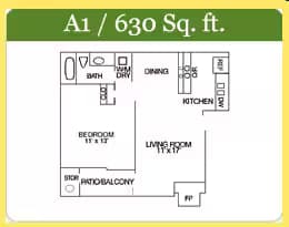 1 Bed 1 Bath 232 floor plan