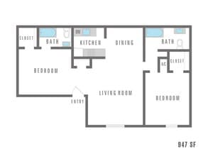 2 Bedroom 2 Bath 4700 Stringfellow 6-607 floor plan